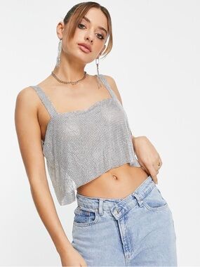 Vero Moda Silver Sequin Crop Top